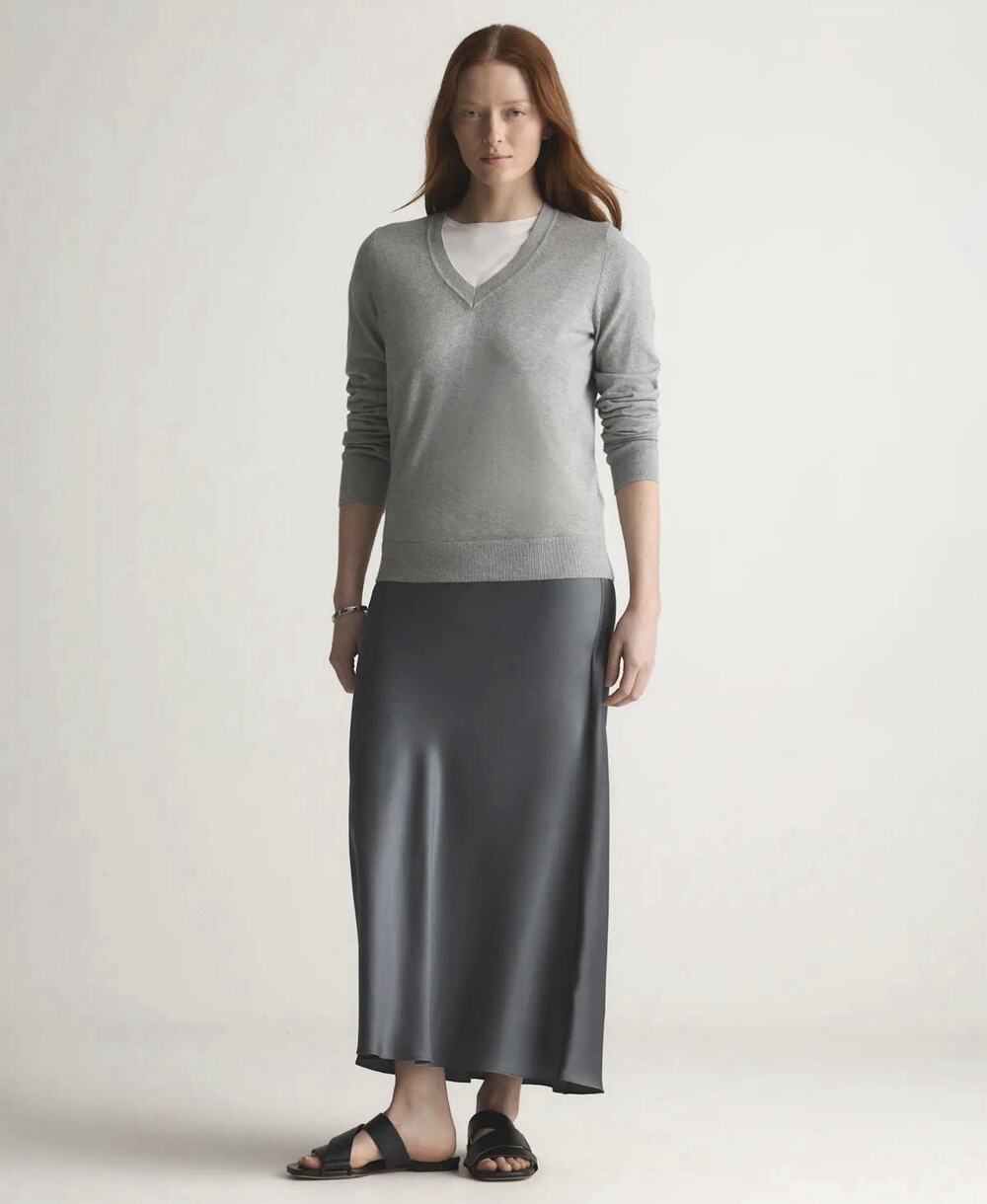 Quince Lightweight Cotton Cashmere V-Neck Sweater Heather Grey Size XL